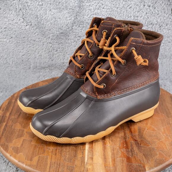 Sperry Top Sider Duck Boots Saltwater Side Zip Brown Leather Womens 7.5 STS91176 - Picture 3 of 6